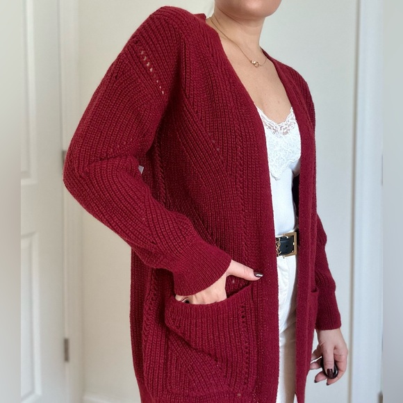 Pointelle Chunky Knit Design Cardigan with Pockets - Picture 5 of 11